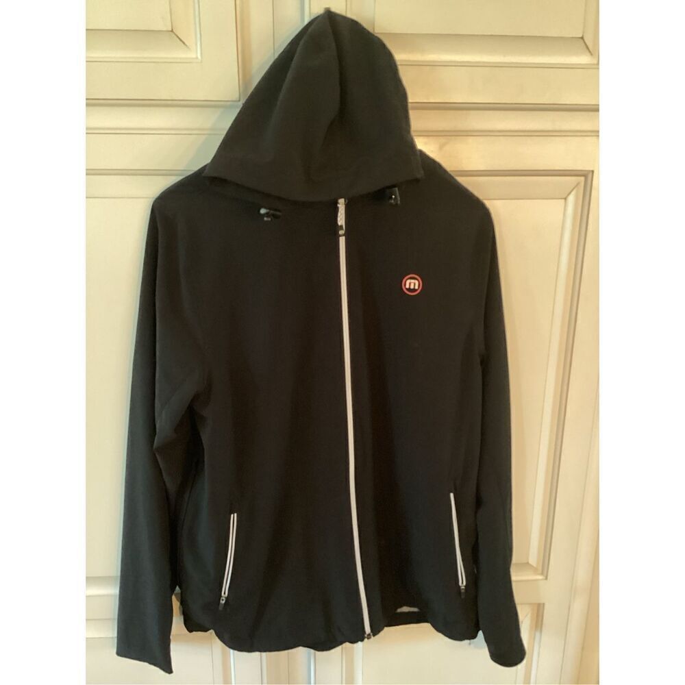 Travis Mathew Mens Full Zip Hooded Jacket Sz M Black Stretch Golf